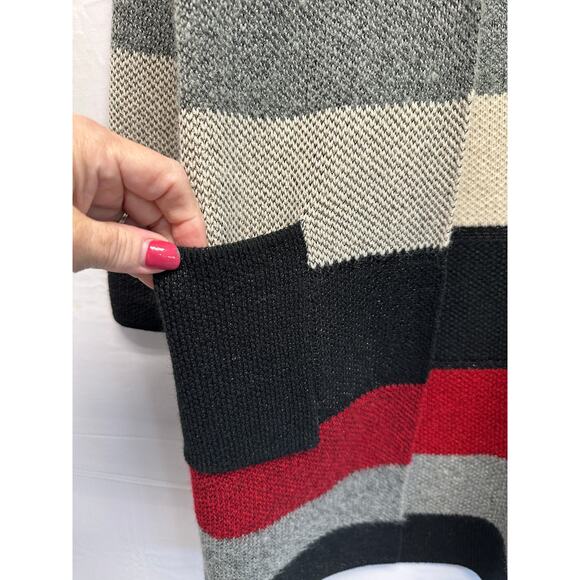 AGB Petite Women ColorBlock Long Line Open Front Cardigan Metalic Med - Picture 2 of 10